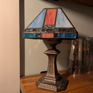 Stained Glass Tea Light Holder With Bronze Base